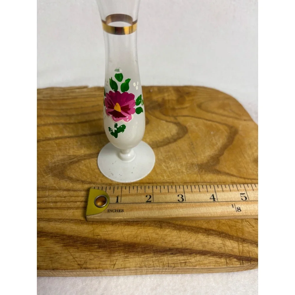 Vintage Style Unbranded White Frosted Hand Painted Floral Bud Vase